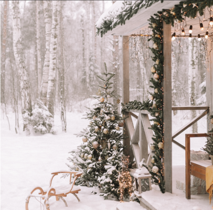 Christmas season decorations on a cold winter day